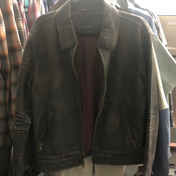 John Varvatos Brown Distressed Leather Bomber Jacket with Vintage Appeal - Picture 1 of 8